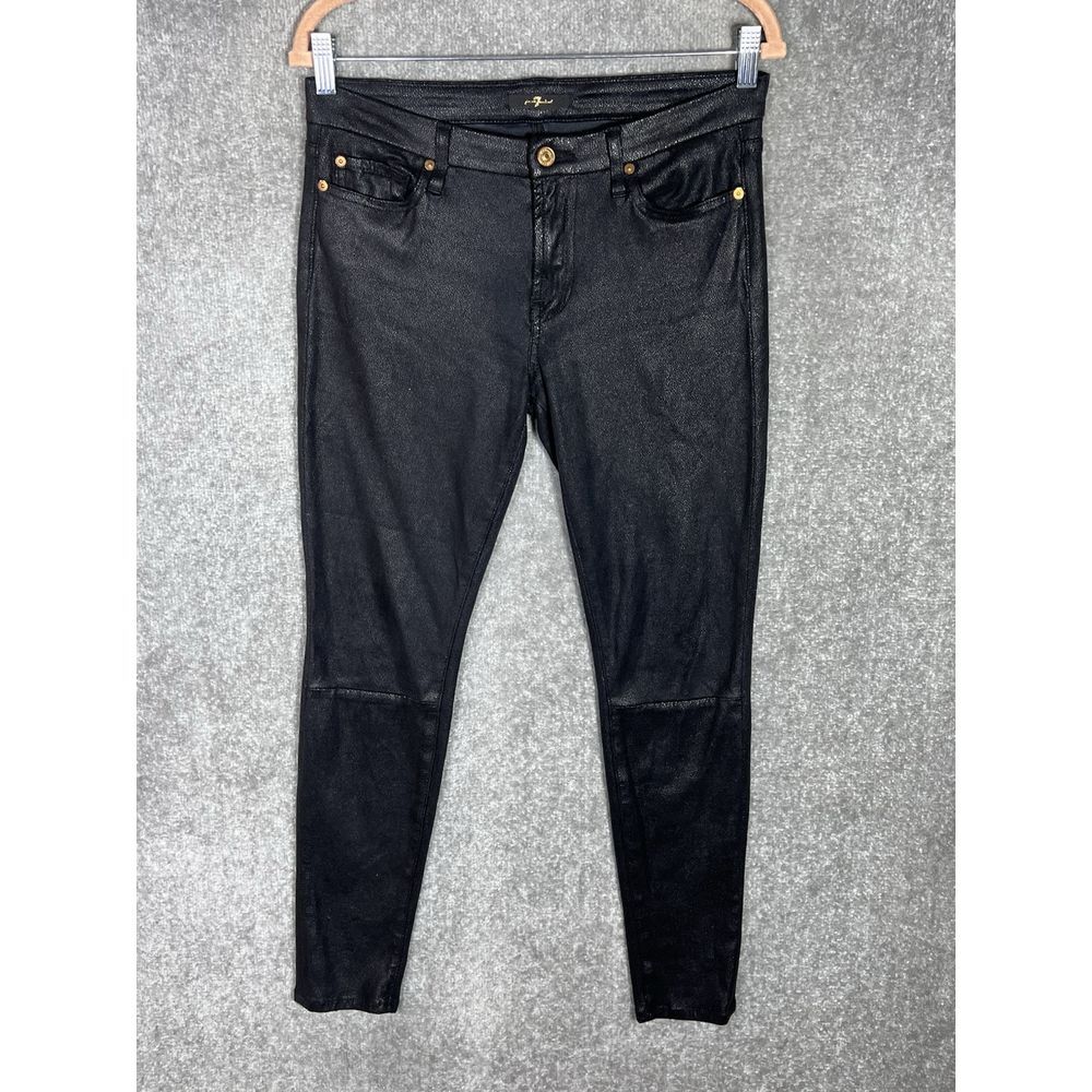 7 For All Mankind Skinny‎ Jeans Womens Sz 29 Black Snakeskin Faux Suede Stretch